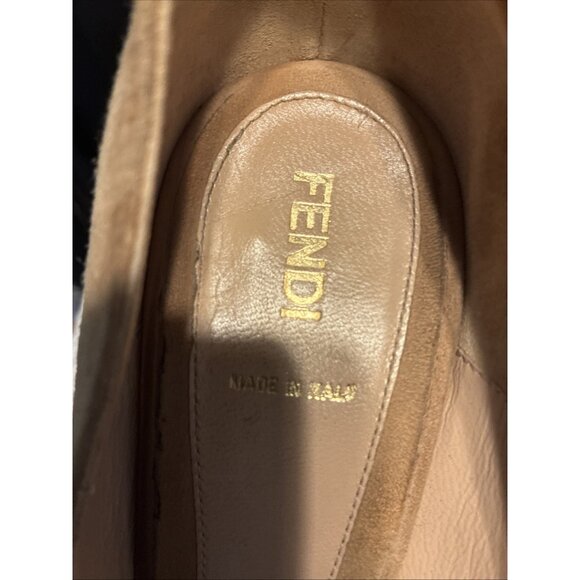 Fendi Authentic Solid Tan Genuine Suede Peep Toe Bow Heels Pumps 9 - Picture 7 of 9